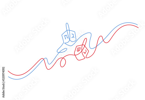 Hanukkah dreidel.  Continuous line art drawing vector illustration. Wooden dreidels (sevivon, spinning top)