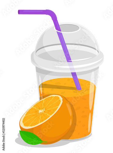 Pineapple smoothie glass with straw and pineapple slice. Refreshing fruit drinks in hot summer. Cartoon vector isolated on white background