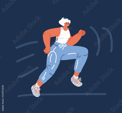 Cartoon vector illustration of woman runner running. Concept nature and sport lifestyle.