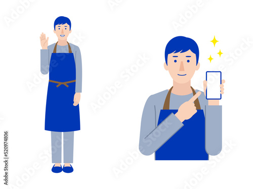 エプロンを着けた男性スタッフ 全身と上半身のイラスト3