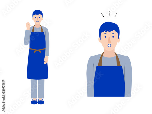エプロンを着けた男性スタッフ 全身と上半身のイラスト6