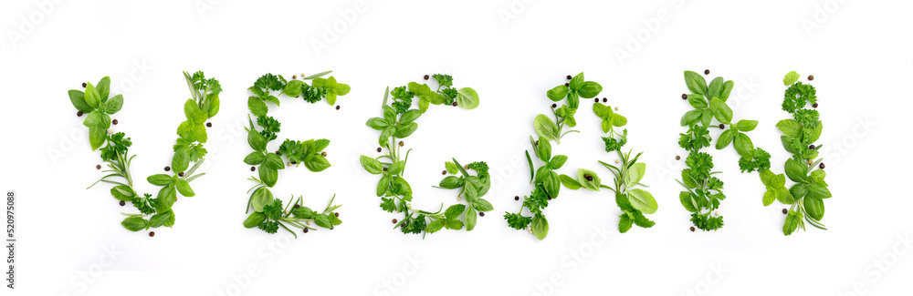 inscription from fragrant herbs on a white background