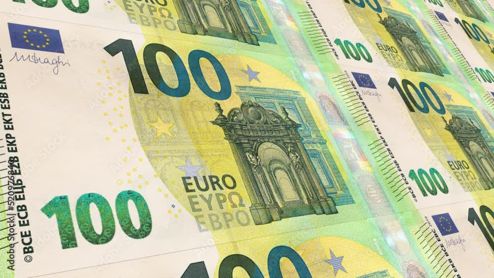100 Euro banknote printing. Business and Finance concepts. Seamless loopable animation. 100 Euro banknote printing. Business and Finance concepts. Seamless loopable animation.