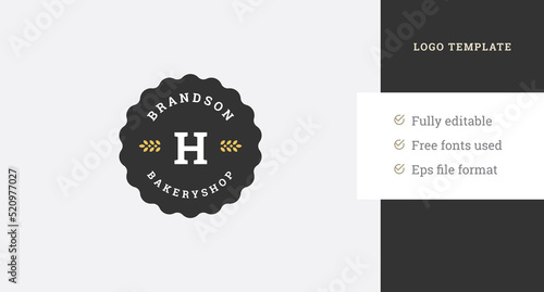 Black circle curved bakery logo design template with ears of wheat vector illustration
