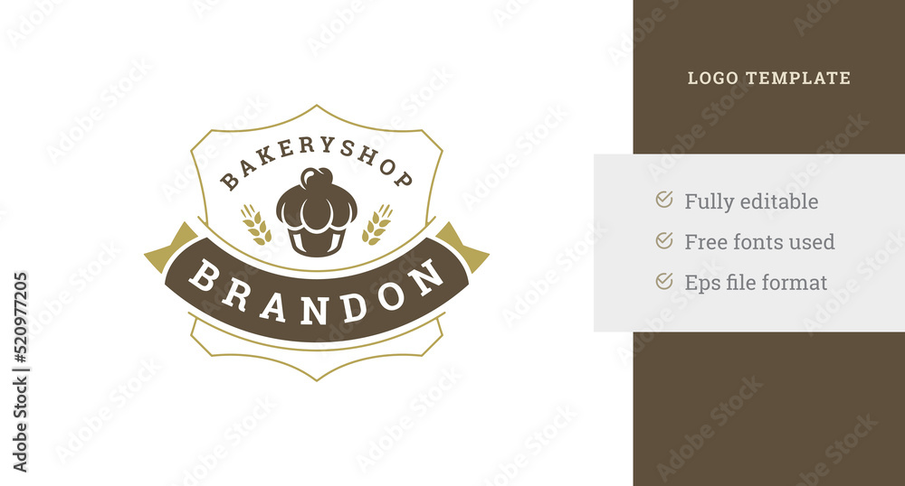 Bakehouse heraldic shield festive ribbon logo template design