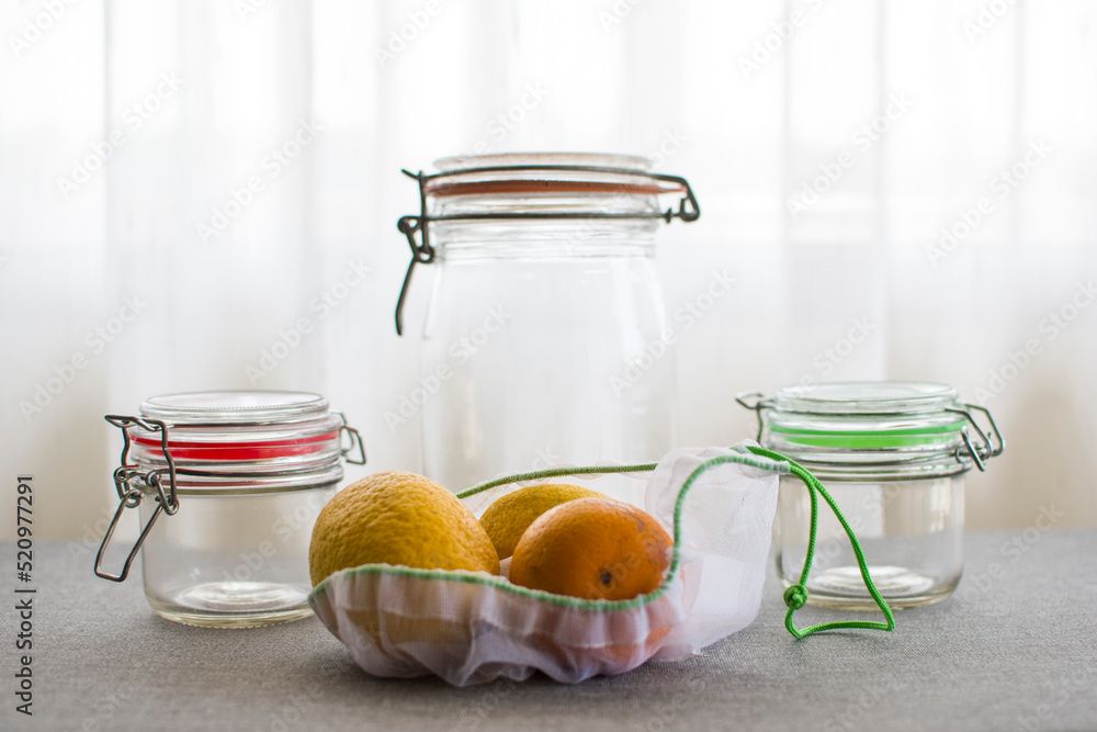 Glass jars and reusable bags Glass jars and reusable bags