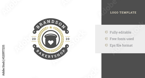 Monochrome abstract circle bakeshop can heart shape in ears of wheat logo template design vector