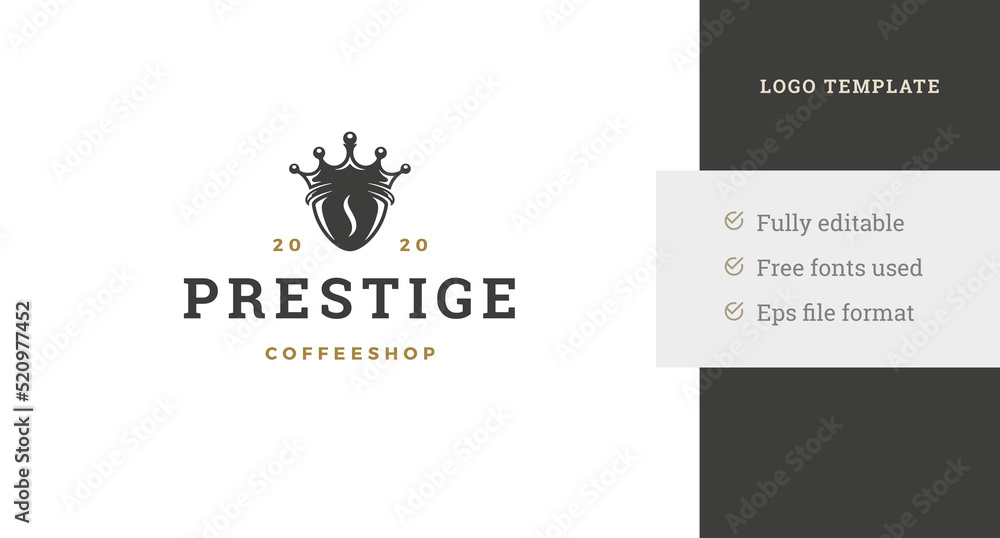 Coffee bean in medieval luxury crown monochrome black silhouette logo design template vector