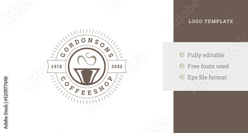 Minimalist vintage cafe morning hot coffee drink cup circle logo template design vector illustration