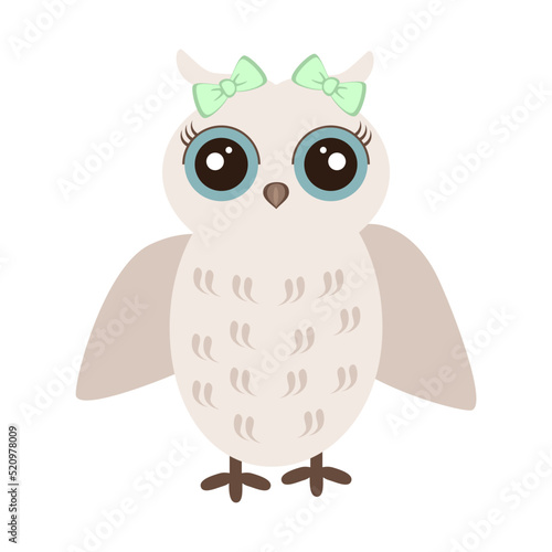 nice cute owl girl on white background isolated cartoon