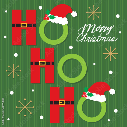 christmas greeting card with christmas ho ho ho and santa hat