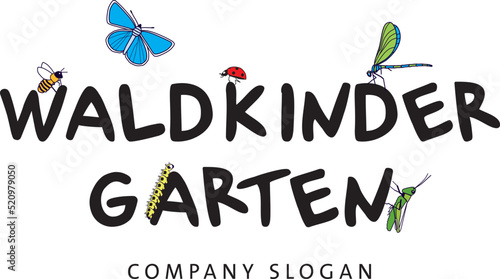Waldkindergarten Logo mit bunten Insekten, Projekt Kinder erleben Natur