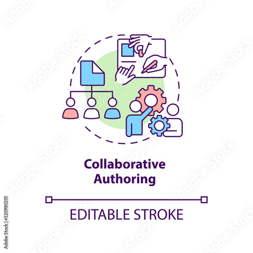 Collaborative authoring concept icon. LCMS characteristic abstract idea thin line illustration. Work together on project. Isolated outline drawing. Editable stroke. Arial, Myriad Pro-Bold fonts used