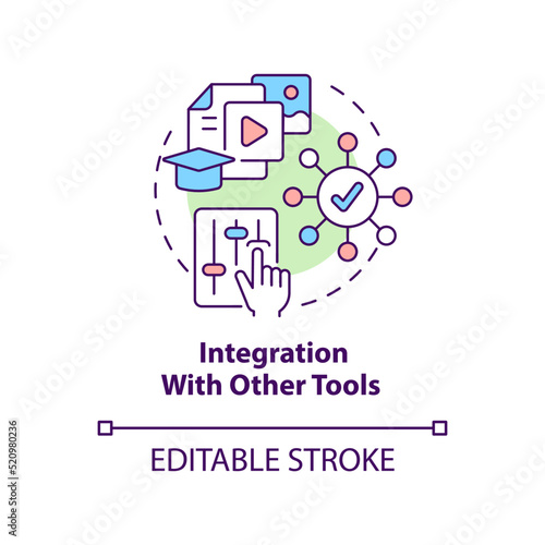Integration with other tools concept icon. LCMS feature abstract idea thin line illustration. Multimedia content. Isolated outline drawing. Editable stroke. Arial, Myriad Pro-Bold fonts used