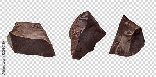 Obraz na plátně Cracked chocolates / broken chocolate chips or chocolate parts from top view on