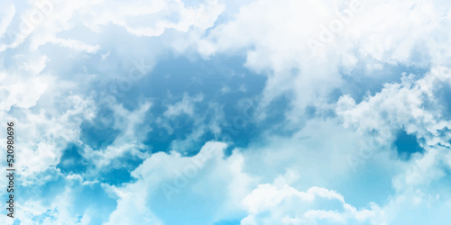blue sky with clouds and sun reflection. Panorama of blue sky and White cloud nature background. Storm heaven panorama. Wide gloomy backdrop.  