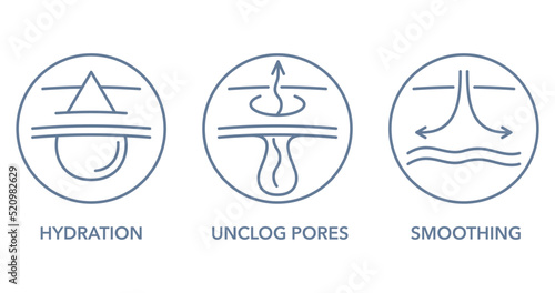 Facial acne cleanser outline icons set 