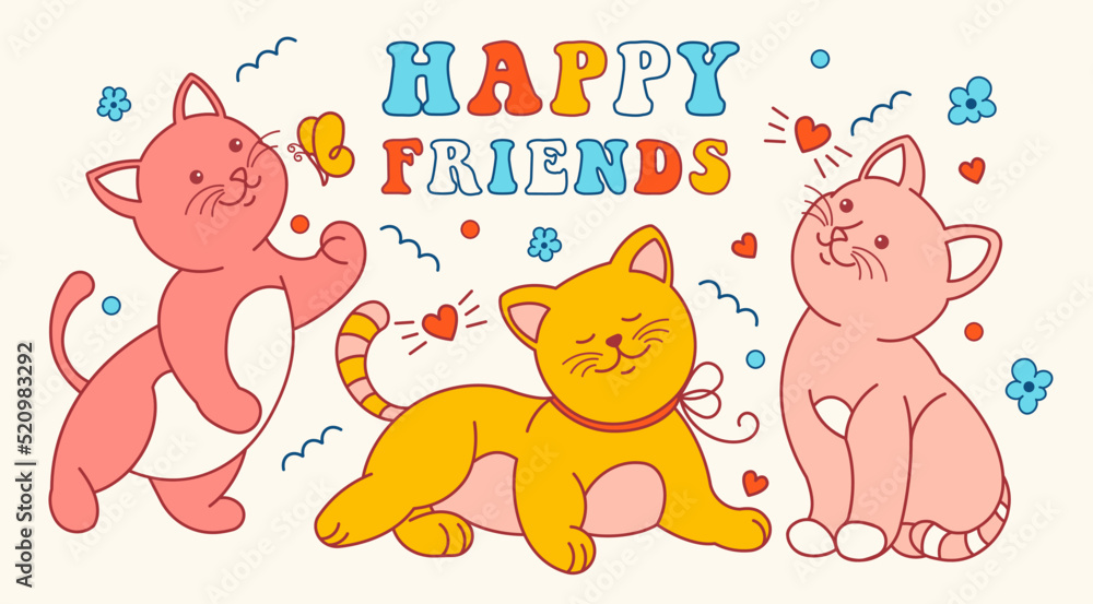 Funny Doodle cartoon style cats with quote. Cute drawing vector ...