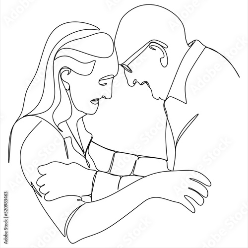 Elderly couple in continuous line art drawing style. Romantic elderly couple. Old grandfather and grandmother. Continuous one line drawing. Happy grandparents isolated on white background.