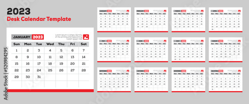 Monthly calendar template for 2023 year.
