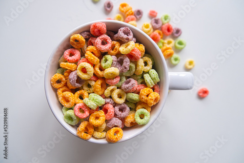 Top view of colorful round cereal bowl with copy space.