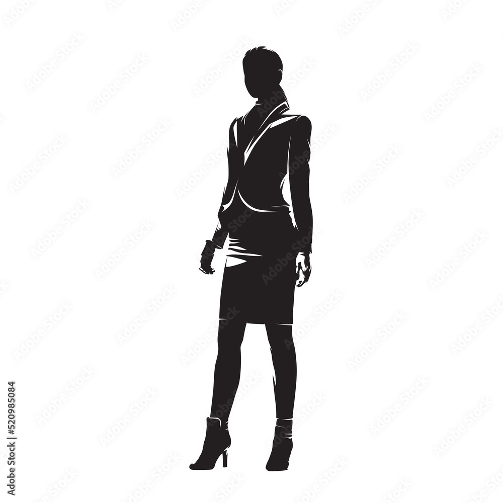 Business woman standing in ladies jacket, abstract isolated vector silhouette, ink drawing Business woman standing in ladies jacket, abstract isolated vector silhouette, ink drawing
