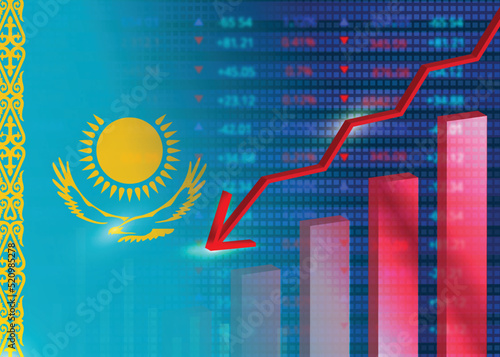 Economic crisis in Kazakhstan.Financial crisis concept.Kazakhstan flag with stock chart