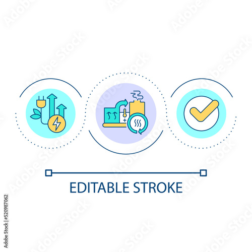 Power station loop concept icon. Heat engine. Cogeneration technology. Energy efficiency abstract idea thin line illustration. Isolated outline drawing. Editable stroke. Arial font used