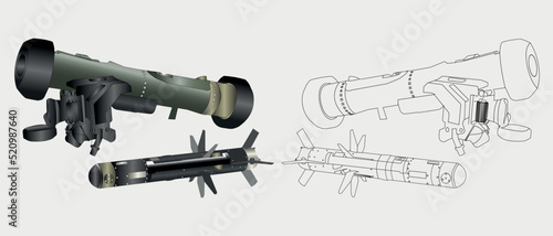 vector illustration of a modern combat FGM-148 Javelin with a missile. Anti-tank weapons, is an American-made.
