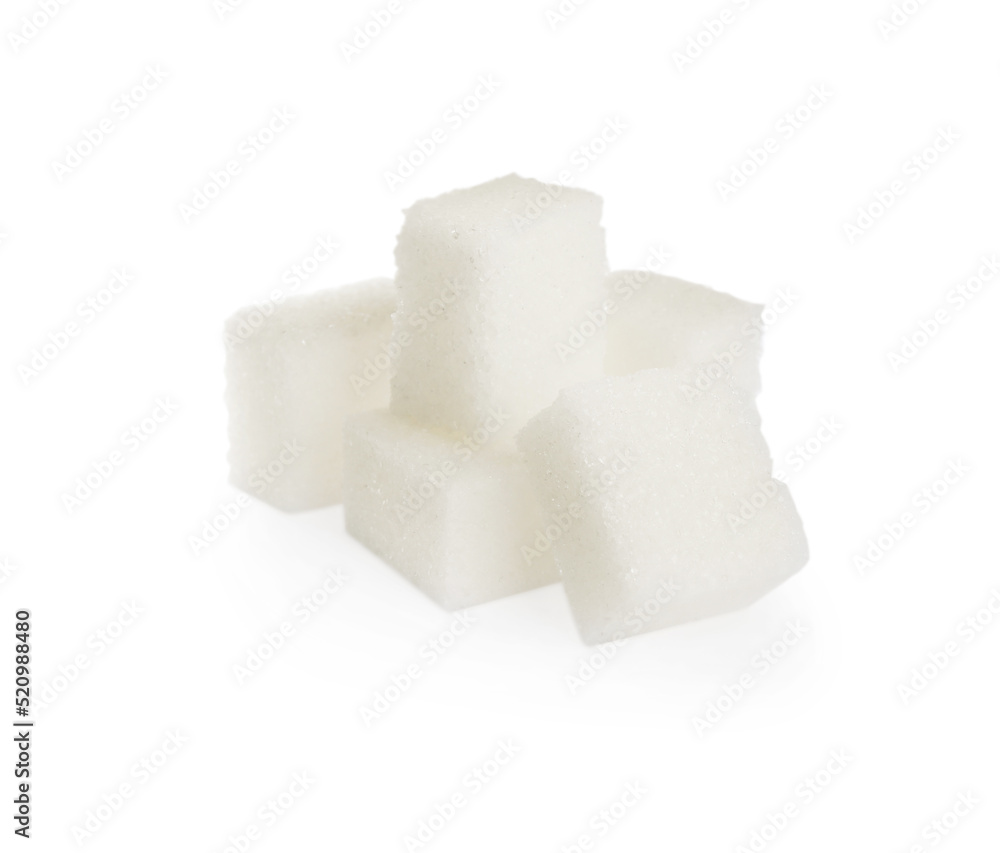 Cubes of refined sugar isolated on white