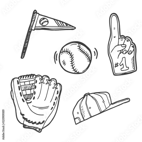 baseball doodle isolated on white background