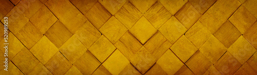 Abstract yellow golden colored wooden 3D cube  wood block wall texture background banner panorama long pattern