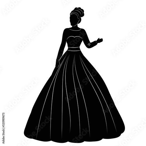 princess silhouette on white background isolated, vector