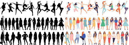 women set in flat style, isolated, vector