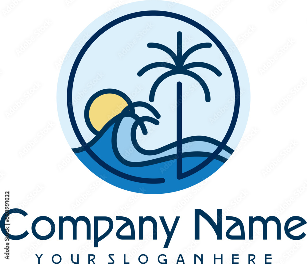 Fototapeta premium logo illustration sunset, waves, sea, beach vector design