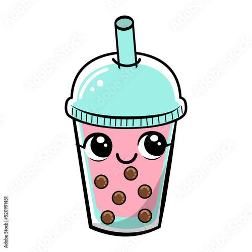 Cute bubble tea character in cartoon style. Vector illustration.