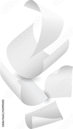 Falling paper. Realistic flying sheets chaotic compositions. Curled notepaper. Bent blank pages swirls. Soaring twisted documents and letters with folded edges. Vector scattered notes