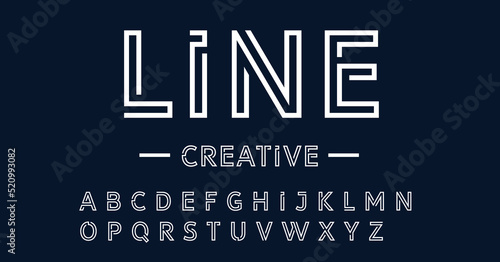 Double line monogram alphabet and tech fonts. Lines font regular uppercase and lowercase. Vector illustration.