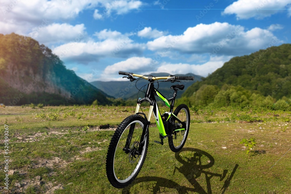 Fototapeta premium beautiful landscape with Bicycle at sunrise, world bicycle day,
