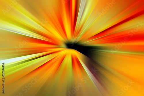 Abstract surface of radial blur zoom in orange, red, yellow and lilac tones. Vivid effect background with radial, diverging, converging lines.