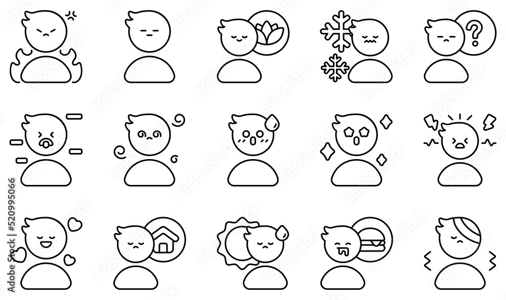 Set of Vector Icons Related to Feeling. Contains such Icons as Angry, Bored, Calm, Crane, Cold, Confused and more. Set of Vector Icons Related to Feeling. Contains such Icons as Angry, Bored, Calm, Crane, Cold, Confused and more.