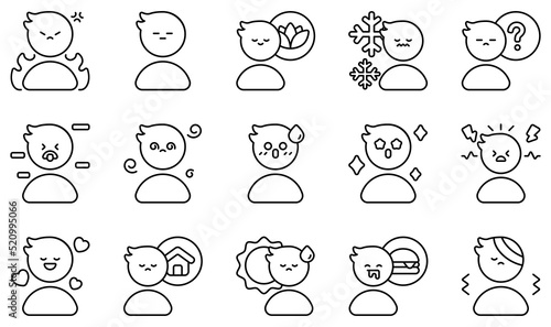 Set of Vector Icons Related to Feeling. Contains such Icons as Angry, Bored, Calm, Crane, Cold, Confused and more.