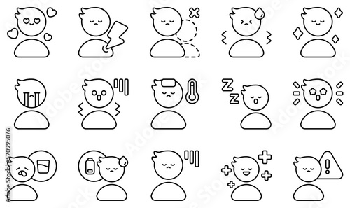 Set of Vector Icons Related to Feeling. Contains such Icons as In Love, In Pain, Lonely, Nervous, Relieved, Sad and more.