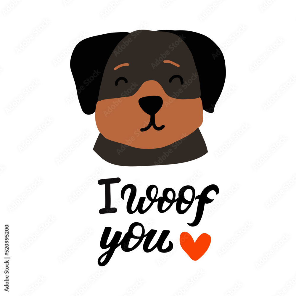 Cute cartoon dog. Rottweiler puppy hand drawn dog face with hand ...