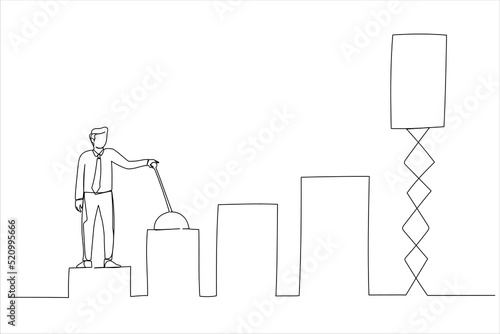 Drawing of smart businessman control switch to move or growing profit graph. Growing business graph, increase sales. Single continuous line art
