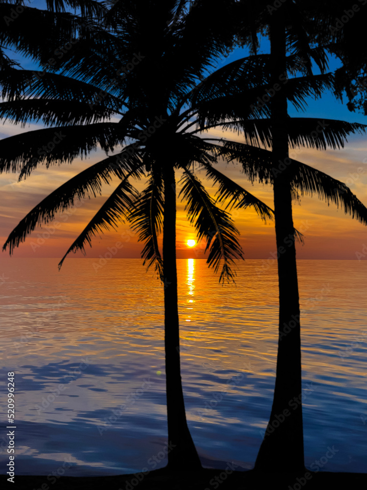 Beautiful sunset at a beach resort in the tropics