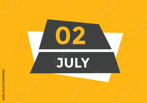 july 2 calendar reminder. 2th july daily calendar icon template. Vector illustration 
