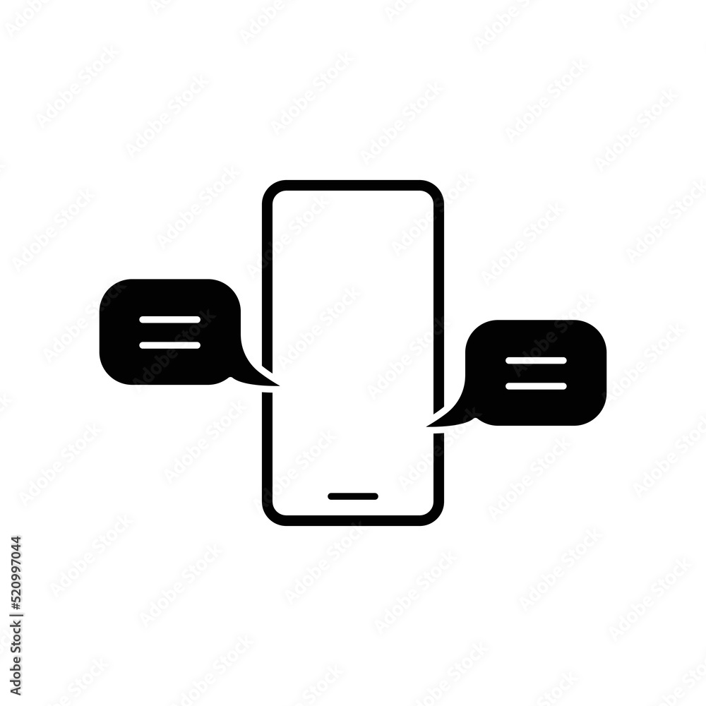 Chatting message on mobile cell phone icon. Simple solid style. Bubble talk, push alert, live chat concept. glyph vector illustration isolated on white background. EPS 10. Chatting message on mobile cell phone icon. Simple solid style. Bubble talk, push alert, live chat concept. glyph vector illustration isolated on white background. EPS 10.