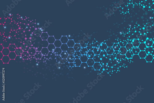 Modern futuristic background of the scientific hexagonal pattern. Virtual abstract background with particle, molecule structure for medical, technology, chemistry, science. Social network vector