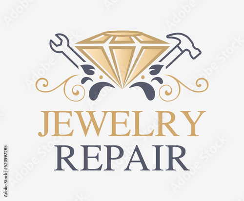 Jewelry Repair Services logo. Antique Jewelry Repair vector sign.